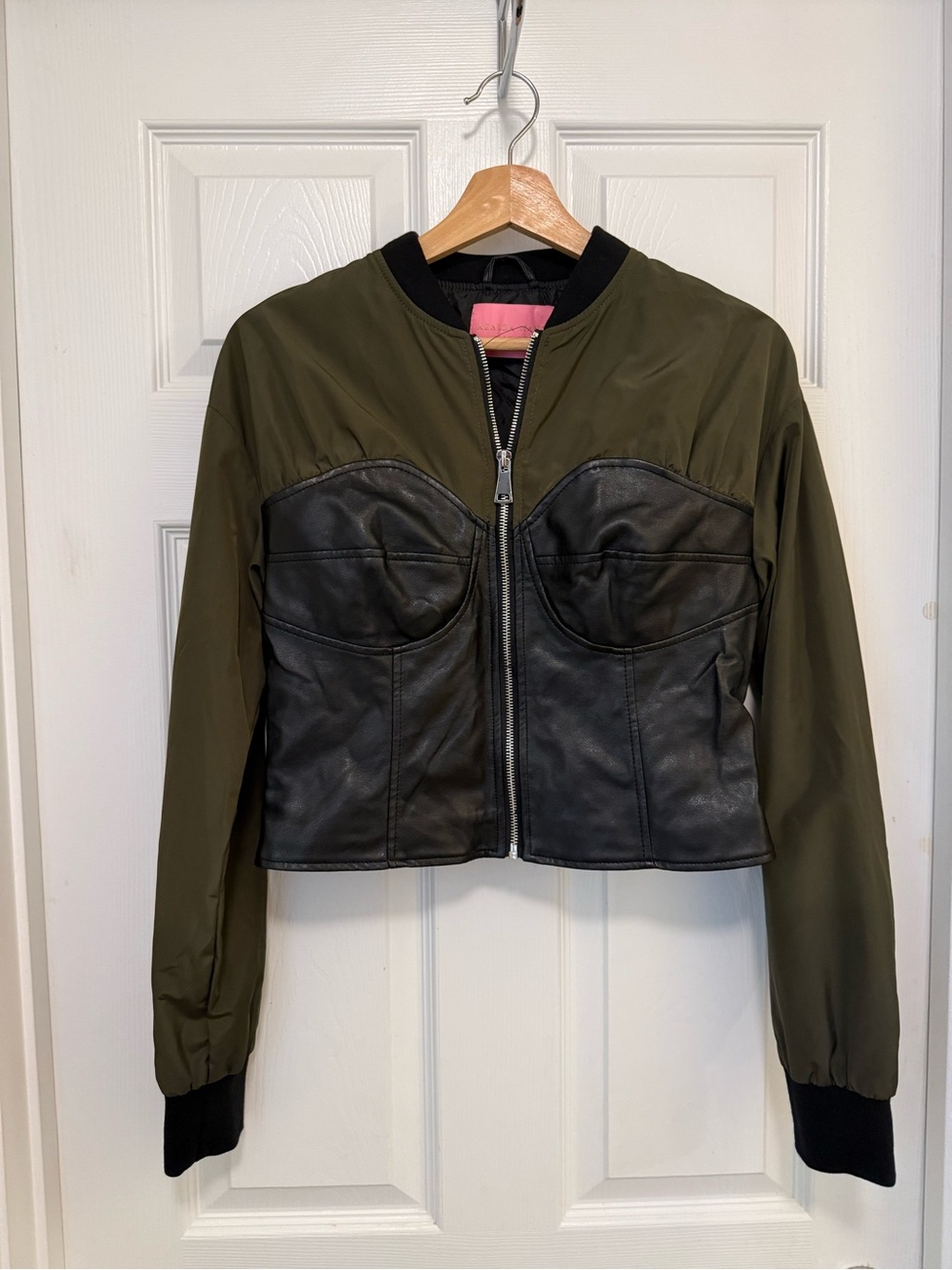 NWOT Azalea Wang Faux Leather Corset Panel Bomber Jacket